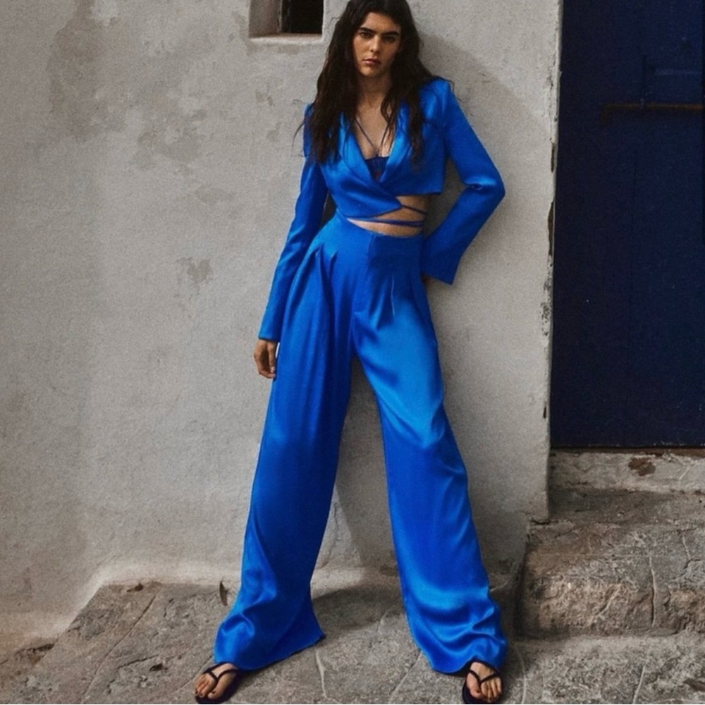 Zara Satin Effect Pleated Pants - Viral style